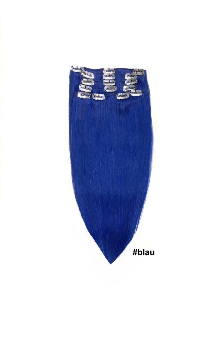 Echthaar Clip-In Extensions – 5 Stück, 45 Cm, Glatt, Blau, Für Mehr Volumen & Länge, Wasch- & Stylbar